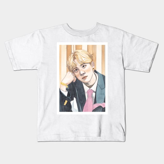 Jung Yunho ATEEZ Watercolour Painting Kids T-Shirt by NiamhYoungArt